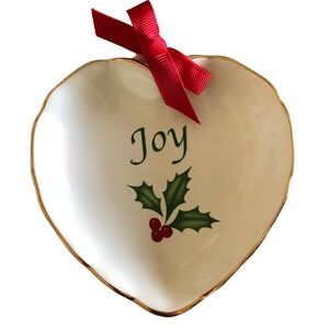 Lenox Sentiment Joy Heart Dish Christmas Holiday Holly